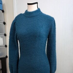 Elegant Teal Fuzzy Knit Dress